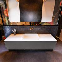 Badkamermeubelset Mondiaz Erin 150 cm met 1 Lade met RIDGE Wastafel Midden Talc Zonder Kraangaten Greeploos Mat Dark Grey - thumbnail