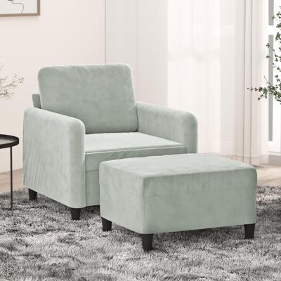 Fauteuil met voetenbank 60 cm fluweel lichtgrijs