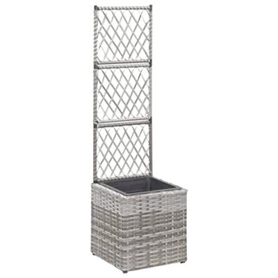 VidaXL Latwerkplantenbak verhoogd met 1 pot 30x30x107 cm rattan grijs