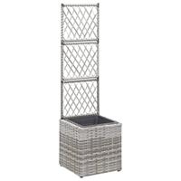 VidaXL Latwerkplantenbak verhoogd met 1 pot 30x30x107 cm rattan grijs - thumbnail