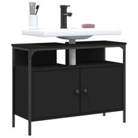 Wastafelkast 80x30x60 cm bewerkt hout zwart - thumbnail