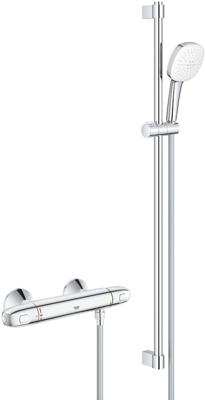 GROHE Grohtherm 1000 Doucheset - thermostatische douchekraan - met glijstangset - 90cm - vierkante handdouche - 3 straalsoorten - gladde doucheslang - chroom 34824005 GROHE Grohtherm 1000 Doucheset - thermostatische douchekraan - met glijstangset - 90cm - vierkante handdouche - 3 straalsoorten - gladde doucheslang - chroom 34824005