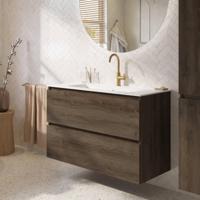 Saqu Terra badmeubel incl. glans witte keramische wastafel 100x46x66cm sepia eiken - thumbnail