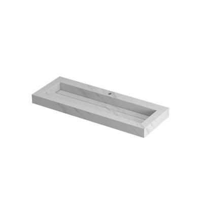 INK Pitch Wastafel Keramische Slab Centraal met Drain en Front en Side Skirts 1 Kraangat - 1200x450x90 mm - Calacatta Mat