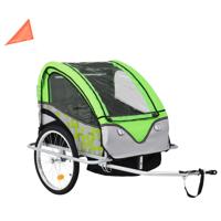 VidaXL Fietstrailer en kinderwagen 2-in-1 groen en grijs - thumbnail