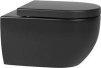 Saqu Home randloos hangtoilet met PowerFlush en quickrelease toiletbril mat zwart - thumbnail