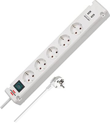 Brennenstuhl bremounta-stekkerstrip 5-voudig met 2 USB-laadbussen (connector USB met schakelaar en 3 m kabel) - 1150660325 - thumbnail