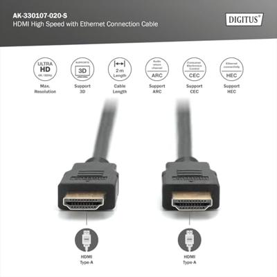 Digitus AK-330107-020-S HDMI-kabel HDMI Aansluitkabel HDMI-A-stekker, HDMI-A-stekker 2.00 m Zwart 4K UHD, Audio Return Channel (ARC), Vergulde steekcontacten Digitus AK-330107-020-S HDMI-kabel HDMI Aansluitkabel HDMI-A-stekker, HDMI-A-stekker 2.00 m Zwart 4K UHD, Audio Return Channel (ARC), Vergulde steekcontacten