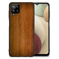 Samsung Galaxy A12 Houten Print Telefoonhoesje Donker Hout - thumbnail