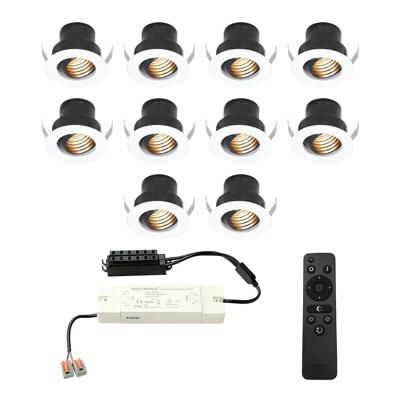 Set van 10 Medina LED Mini Inbouwspots met Trafo - 12 Volt 3 Watt 150 lumen - Dimbaar - Kantelbaar - Verzonken - Plat 35mm (Lage inbouwdiepte) - 2700K - IP44 waterdicht - Wit Set van 10 Medina LED Mini Inbouwspots met Trafo - 12 Volt 3 Watt 150 lumen - Dimbaar - Kantelbaar - Verzonken - Plat 35mm (Lage inbouwdiepte) - 2700K - IP44 waterdicht - Wit