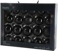 Decoris glazen kerstbal mix zwart 21 stuks - thumbnail