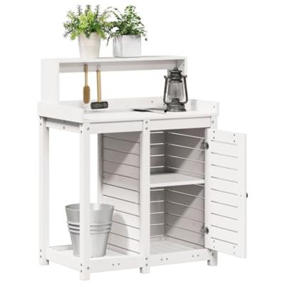 Oppottafel met schappen 82,5x50x109,5 cm massief grenenhout wit - thumbnail