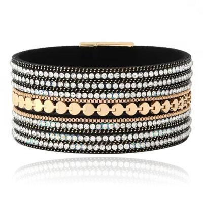 DEJA Brede Armband goudkleurig met kristallen in zwart