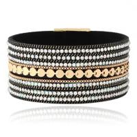 DEJA Brede Armband goudkleurig met kristallen in zwart - thumbnail