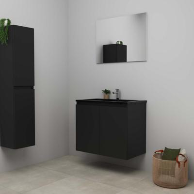 On-Line Badkamermeubelset - 80 cm - Bouwpakket - Greeploze Ladestructuur - Acryl Wastafel - 1 Kraangat - Spiegel - Mat Zwart