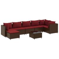 8-delige Loungeset met kussens poly rattan bruin - thumbnail