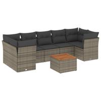8-delige Loungeset met kussens poly rattan grijs - thumbnail