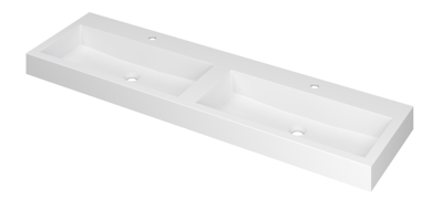 INK® Momento wastafel polystone dubbel met 2 kraangaten 160 x 9 x 45 cm, mat wit