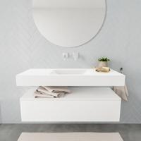 Aqua Splash Badkamermeubel AQS Ibiza 120 cm Solid Surface Wastafel Mat Wit - Badmeubel Ibiza 120 cm Spoelbak Midden Mat Wit (0 Kraangaten) - thumbnail