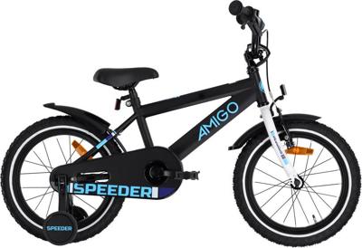 AMIGO Speeder 16 Inch Jongens Terugtraprem Zwart/Blauw AMIGO Speeder 16 Inch Jongens Terugtraprem Zwart/Blauw
