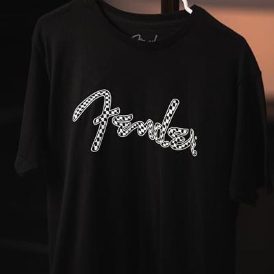 Fender Spaghetti Wavy Checker Logo T-shirt, Black, XXL