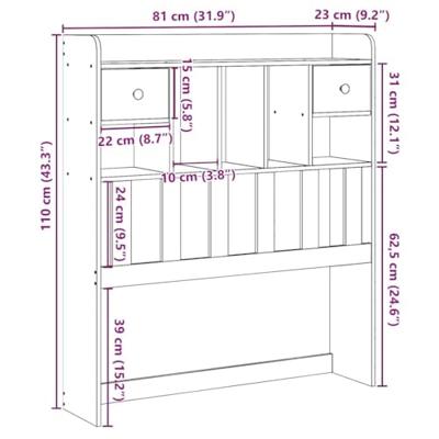 Hoofdbord met opbergruimte 75 cm massief grenenhout wasbruin