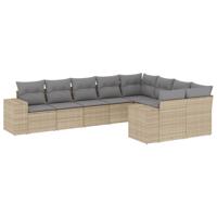 10-delige Loungeset met kussens poly rattan beige - thumbnail