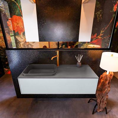 Badkamermeubelset Mondiaz Erin 120 cm met 1 Lade met RIDGE Wastafel Links Dark grey met 1 kraangat Greeploos Mat Clay