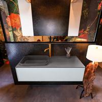 Badkamermeubelset Mondiaz Erin 120 cm met 1 Lade met RIDGE Wastafel Links Dark grey met 1 kraangat Greeploos Mat Clay - thumbnail