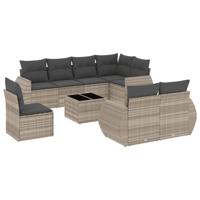 9-delige Loungeset met kussens poly rattan lichtgrijs - thumbnail