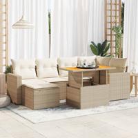 7-delige Loungeset met kussens poly rattan beige - thumbnail