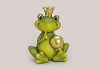 Kikkerkoning met gouden bol van keramiek, B26 x D35 x H44 cm - thumbnail