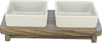TRIXIE Hondenbakset City Style 2 x 400 ml van keramiek wit - praktische voerbak voor grote honden 12 x 12 cm op houten sokkel, robuust en vaatwasmachinebestendig - 24824 - thumbnail
