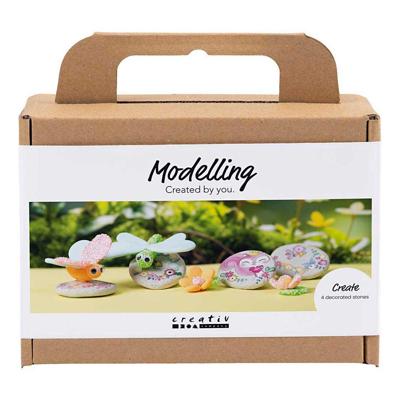 Creativ Company Mini hobbyset boetseren, steen met insect, grijs, lichtroze, licht turquoise, 1 doos Creativ Company Mini hobbyset boetseren, steen met insect, grijs, lichtroze, licht turquoise, 1 doos