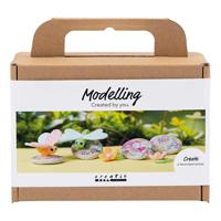 Creativ Company Mini hobbyset boetseren, steen met insect, grijs, lichtroze, licht turquoise, 1 doos - thumbnail