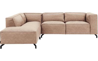 Goossens Bank Calvin beige, micro leer, 2,5-zits, modern design met ligelement links