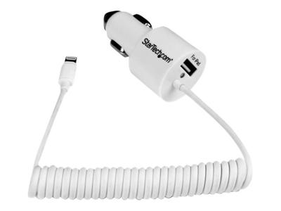 .com 2-poorts autolader met Apple 8-polige Lightning™-connector en USB 2.0 poort – hoog vermogen (21 watt / 4,2 amp) - Netspanningsadapter - wagen - 21 Watt - 4.2 A (USB (alleen voeding), Lightning) - wit - voor Apple iPad/iPhone/iPod (Lightning)