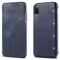 Olie Wax Top-graan koeienhuid horizontale Flip lederen case voor iPhone XS Max met kaartsleuven & portemonnee (blauw) - thumbnail