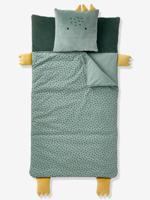 Slaapzak + kussen Dieren groen, bedrukt - thumbnail