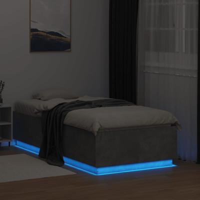 Bedframe met LED-verlichting bewerkt hout betongrijs 75x190 cm