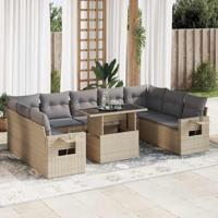 10-delige Loungeset met kussens poly rattan beige - thumbnail