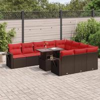 11-delige Loungeset met kussens poly rattan acacia bruin - thumbnail