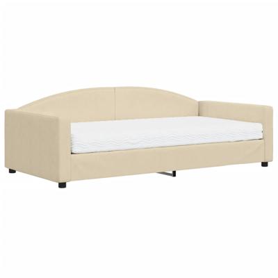 Slaapbank met matras 90x200 cm stof crèmekleurig