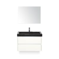 Dante Badmeubelset 80 cm - Wit Hoogglans - Wastafel Hardsteen Wit Lucca - met Spiegel - thumbnail