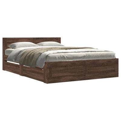 Bedframe met hoofdeinde bewerkt hout bruineikenkleur 120x200 cm - thumbnail