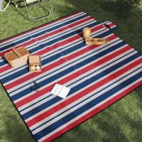 VidaXL Picknickkleed opvouwbaar strepen 200x200 cm fluweel blauw rood - thumbnail