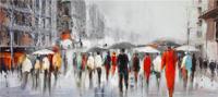 Schilderij - Handgeschilderd - In de regen 150x60 - thumbnail