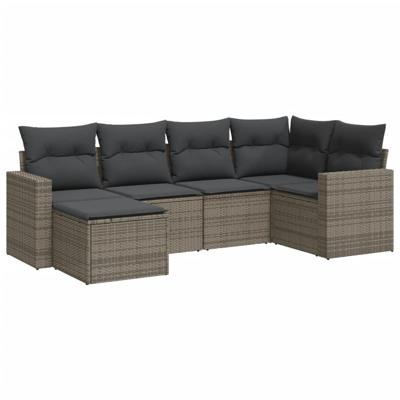 6-delige Loungeset met kussens poly rattan grijs - thumbnail