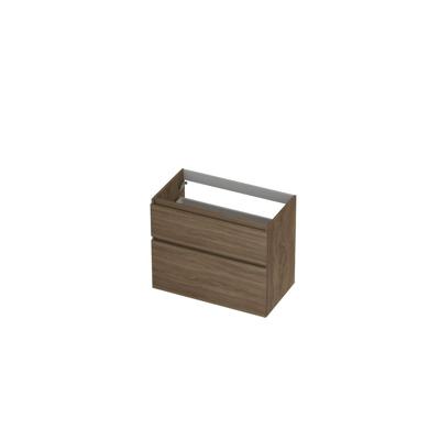 INK - Onderkast 2 Laden Greeploos Hout Decor met Houten Keerlijst A-symmetrisch - 800x450x650 Mm - Zuiver Eiken