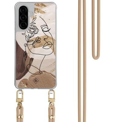 Samsung Galaxy A36 hoesje met beige koord - Abstract gezicht bruin